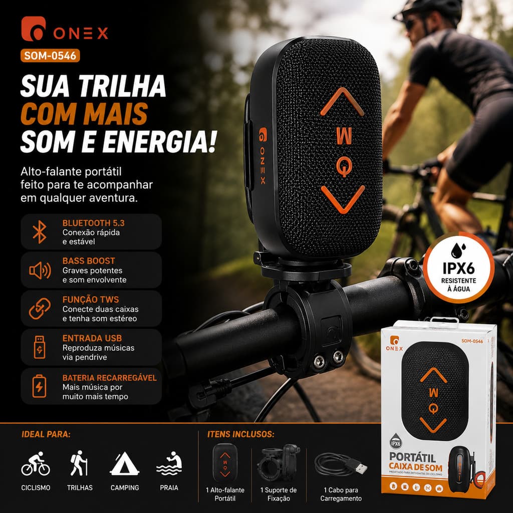 Caixa Portátil Para Ciclismo Ao Ar Livre Com Montagem Fixa TWS Bass Boost 5.3 Bluetooth Suporte