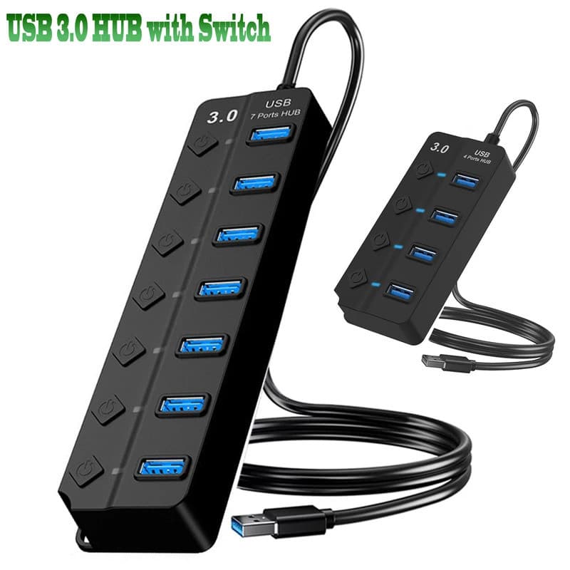 Hub Divisor Multi USB 100cm, Hub USB 3.0, Hub USB 2.0, Cabo Longo, Expansor Múltiplo para Acessórios de Computador, Lapt