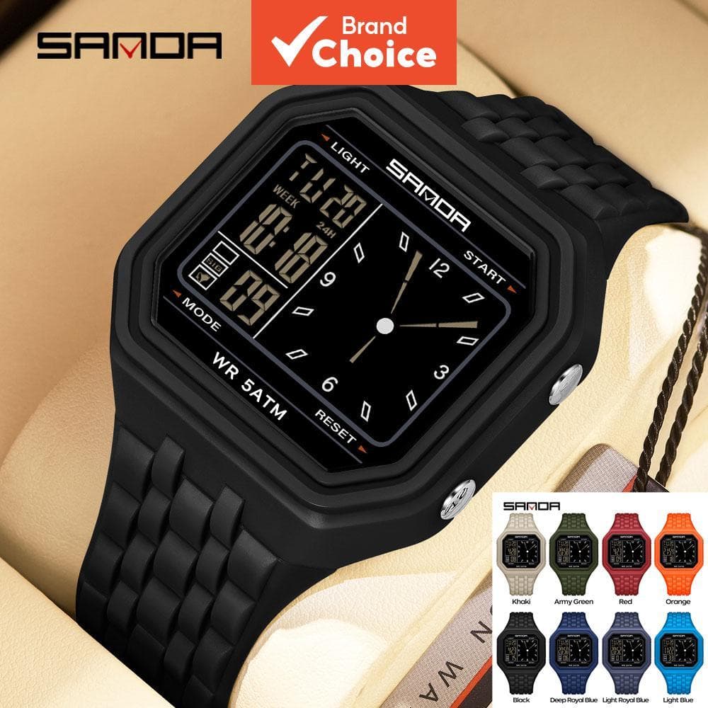Relógio Digital SANDA Masculino Esportivo Militar de Pulso Marca de Luxo Cronômetro LED à Prova d'Água Relógio