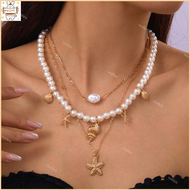Multi-camada concha borla colar resina macia argila grânulo ajustável colar elegante praia festa jóias WS0Q