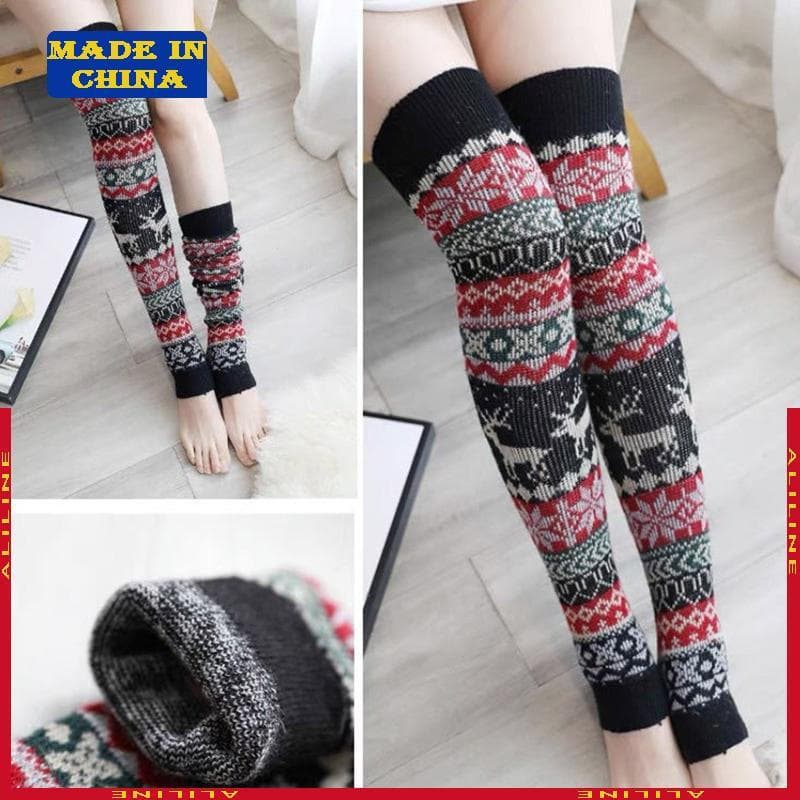 Floco Neve Inverno Quente Polainas Tricô Joelho Meias Bota Punhos Meninas Leggings