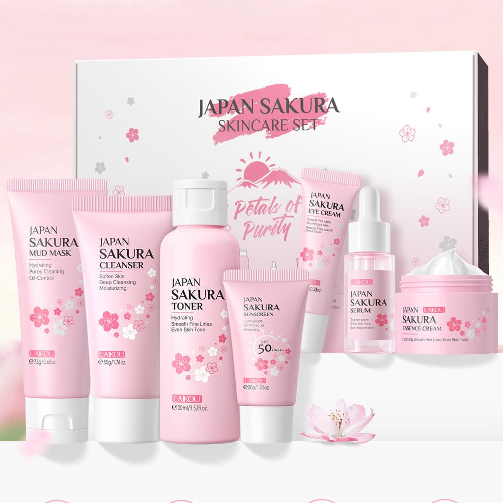 Lycome flor de cerejeira conjunto de 7 peças caixa de presente hidratante hidratante hidratante essência creme loção de
