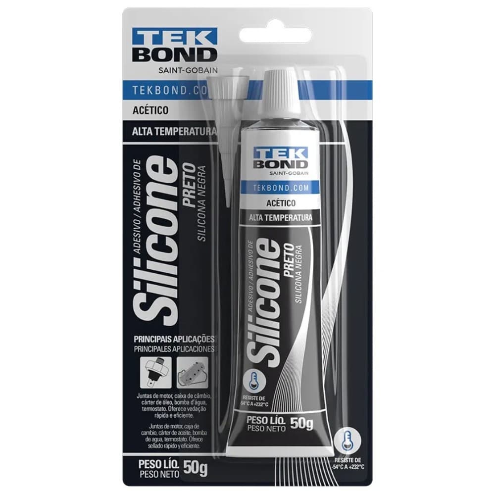 Cola Silicone Acético Alta Temperatura Preto Bisnaga 50g Tekbond