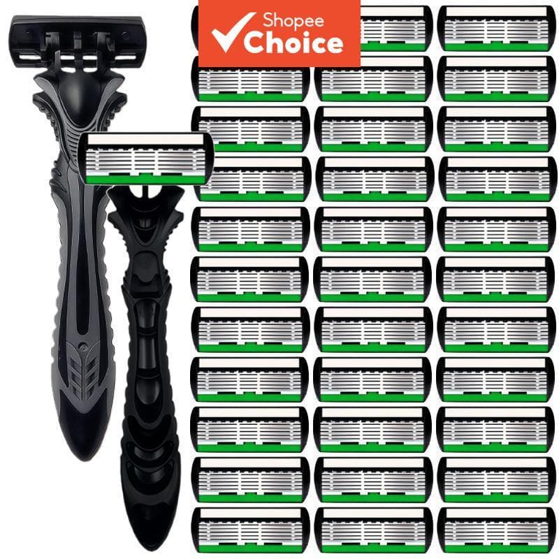 Barbeador Manual Masculino De 6 Camadas-Lâminas Substituíveis Seguras À Prova De Ferrugem , Ferramenta De Limpeza Laváve