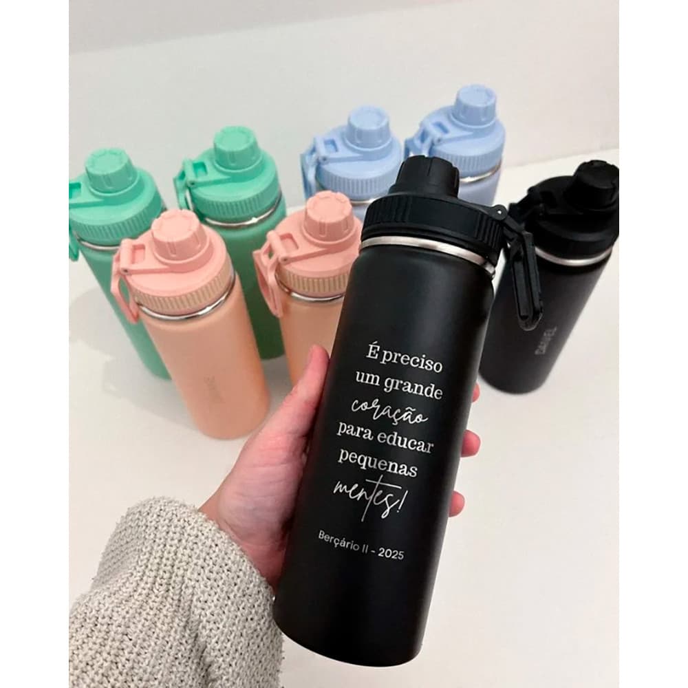 Garrafa Personalizada Preta 800ml Academia Trabalho aço Inox Logo Nome A Laser Envio Imediato