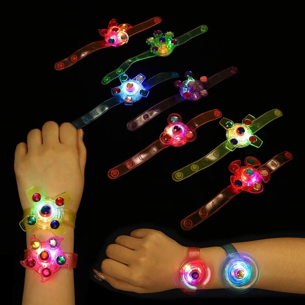 6/12 pulseiras giratórias com luzes LED, pulseiras que brilham no escuro, presentes para festas infantis, embaladas em c