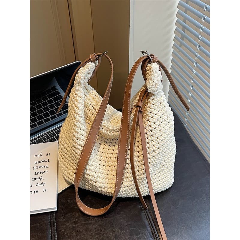 Bolsa de malha de lã de grande capacidade feminina verão novo estilo bolsa mensageiro de um ombro bolsa de praia de féri