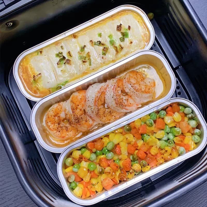 Fritadeira de ar tigela de folha de alumínio reutilizável forno doméstico bolo retangular molde de cozimento caixa de pa