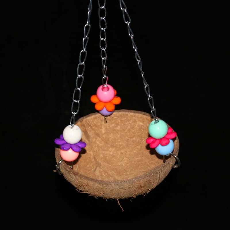 Papagaio brinquedos pássaro brinquedos papagaio suprimentos casca de coco Natural casca de coco ninho de pássaro rede pe