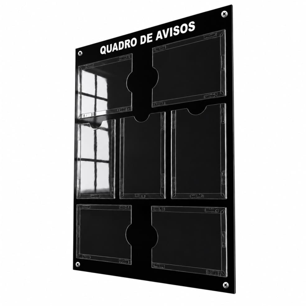 Quadro Avisos Gestão Á Vista Mural 7 Displays A4 ACM Preto