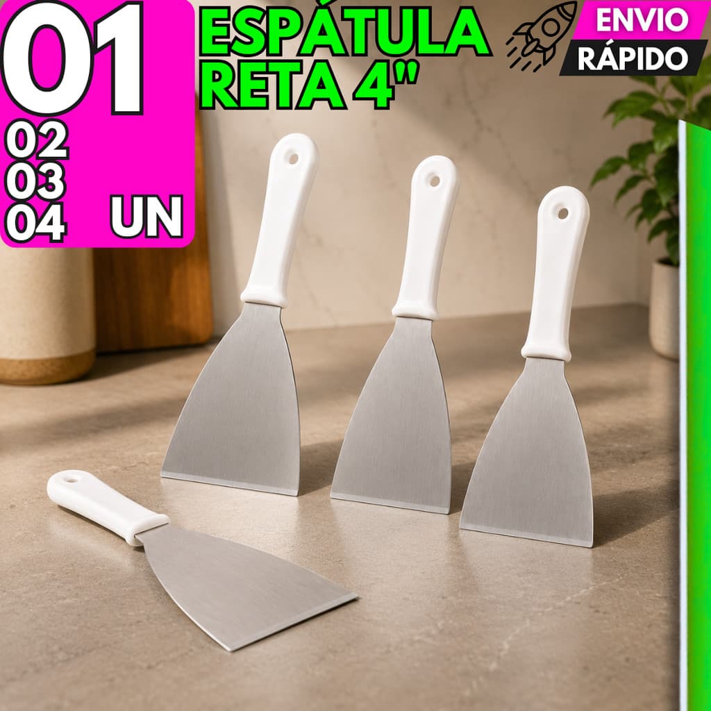 Espátula Reta Inox 4" 4/3/2/1 Premium Chapeiro Profissional Padaria Hamburguer Pizza