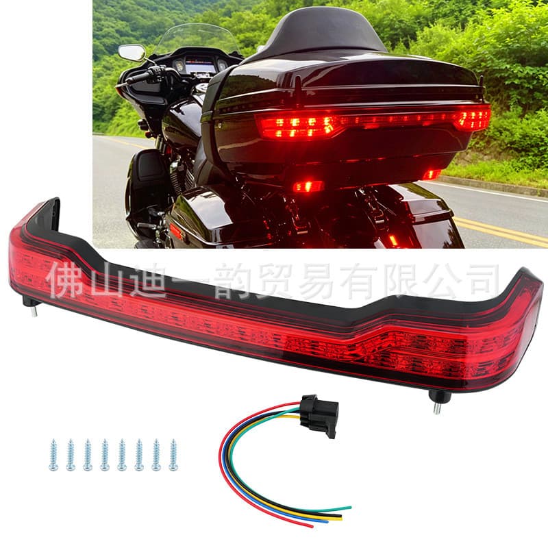 Luz vermelha para caixa traseira de motocicleta, luz de comando de água corrente, luz traseira para Harley grande desliz