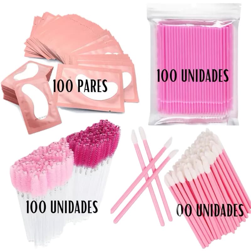 Kit utensílios lash pad, pincel gloss, microbrush e escovinhas