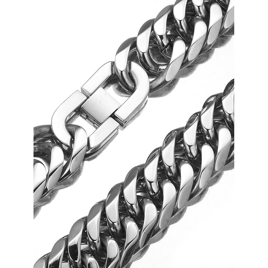 Gargantilha Choker Colar Semijoia Corrente Cubana Feminina 14mm Ultra largo colar masculino Hip Hop prata aço inoxidável