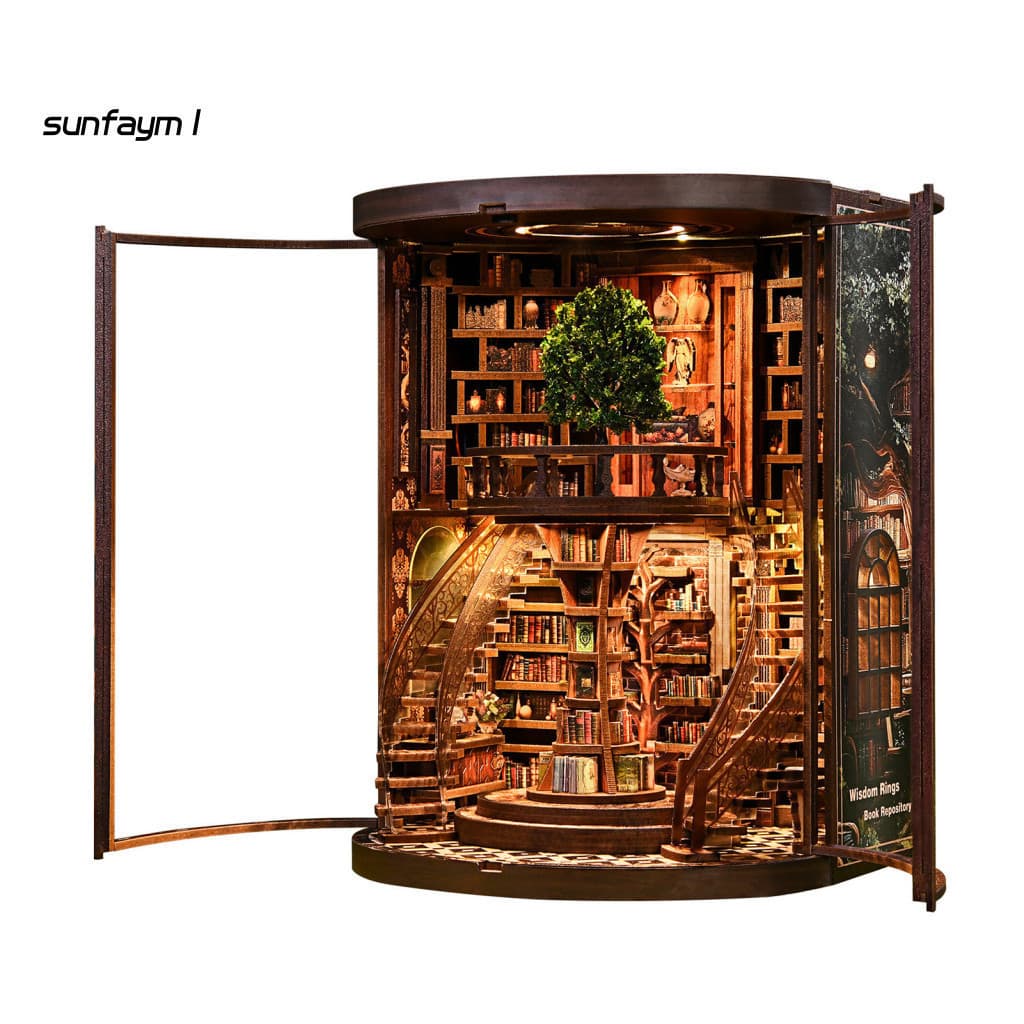 Kit de casa de bonecas de madeira, decoração de estante em miniatura, livraria 3D com luzes LED - fabricado pela 0RGJ 90