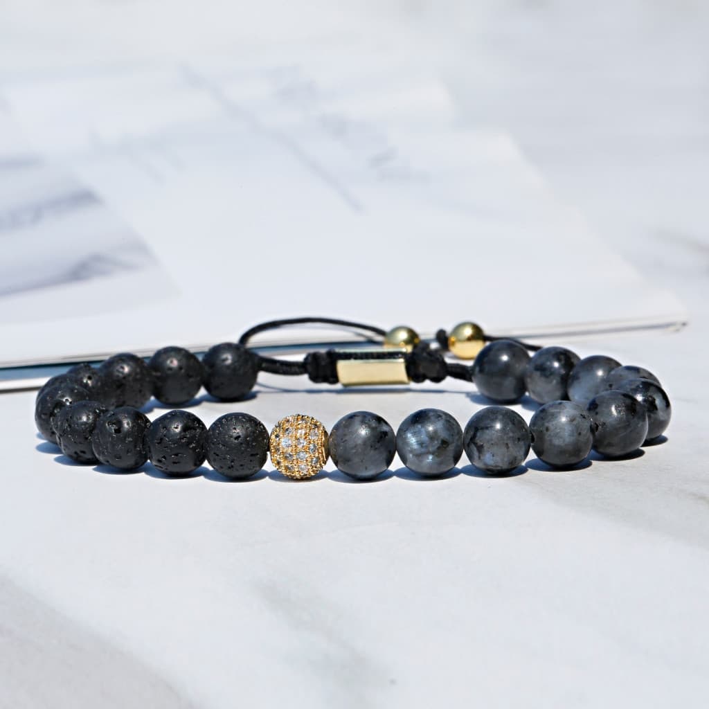 Charme Pedra 8mm Frisado CZ Bola Pulseiras Contas De Lava Natural Artesanal Ajustável Masculino Tecer Pulseira Jóias Fem
