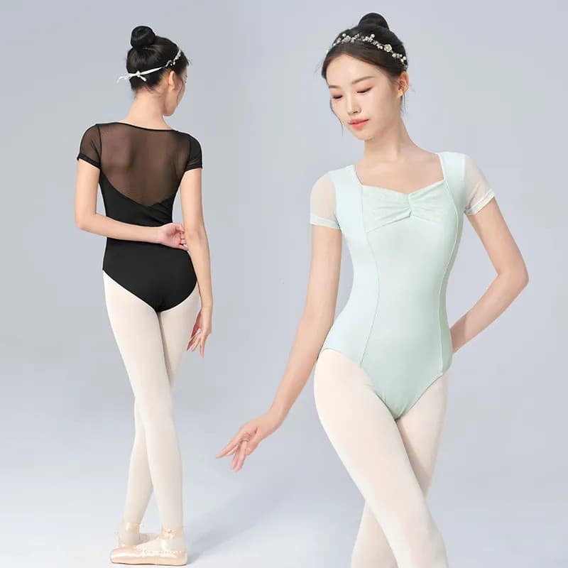 Collants de Balé para Mulheres Adultas, Macacões de Dança de Manga Curta em Malha