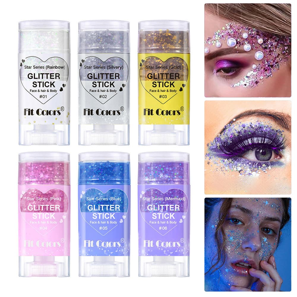 Bastão De Pintura Corporal Com Sombra E glitter De 6 Cores Para Rosto Lábios , Pó Estrela holi