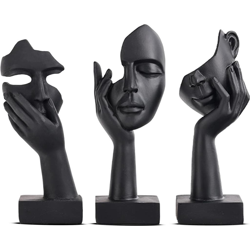 Estátua Decorativa de Rosto Feminino em Preto para Decoração de Casa Moderna, Estátua Colecionável para Sala de Estar, E