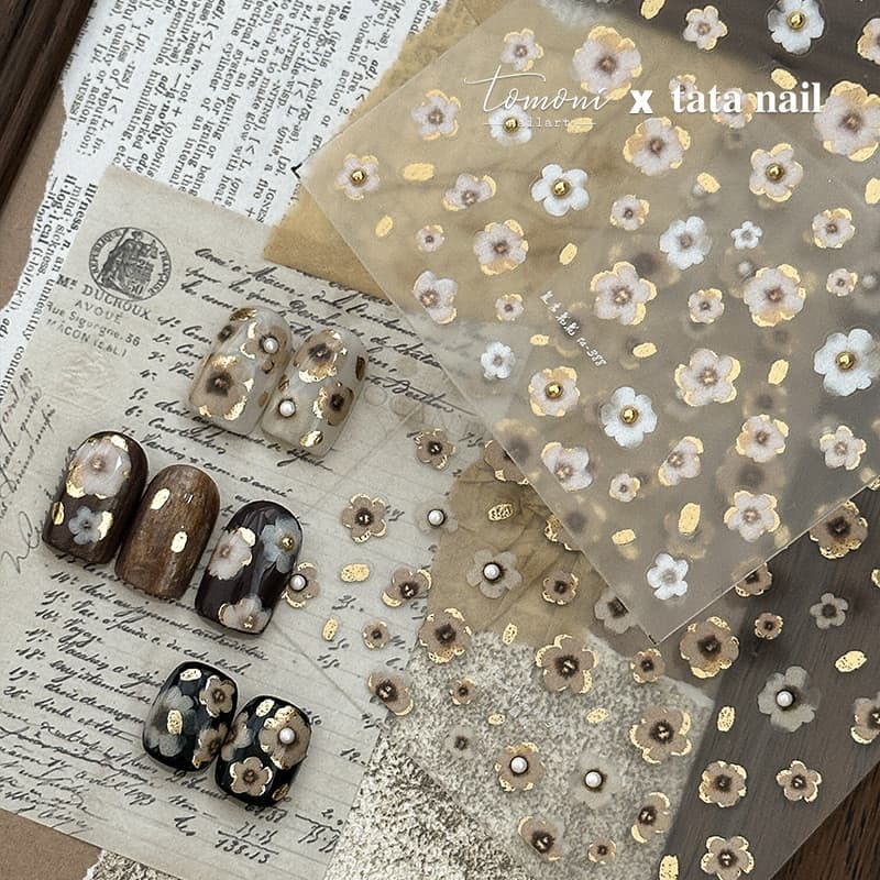 Diamante de cristal pérola coberto com flores manchadas antigas adesivos de Manicure estilo dinheiro antigo sentimento d