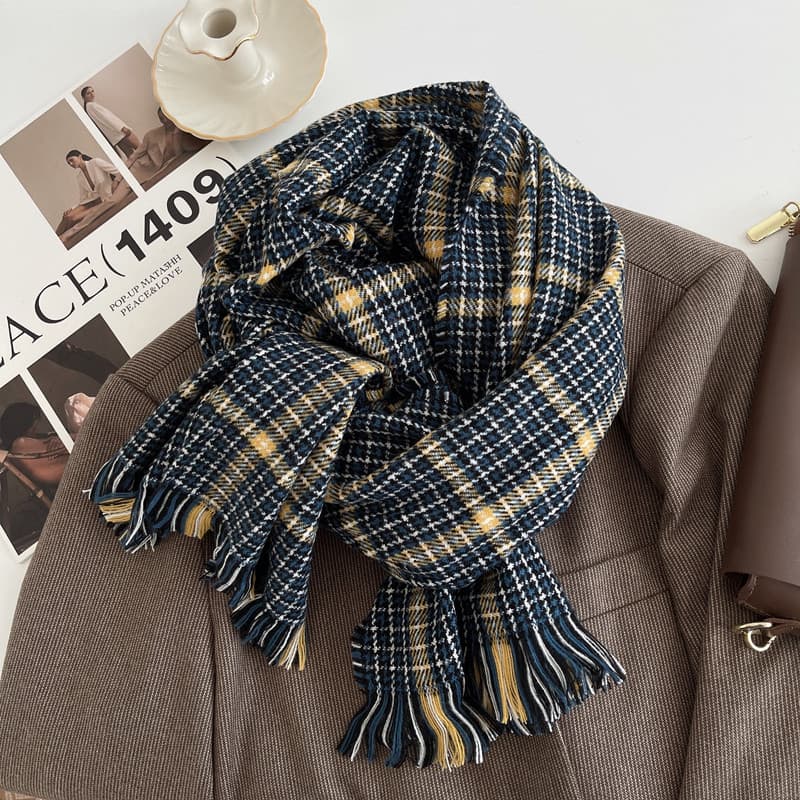 Dongdaemun mesmo estilo fino listrado xadrez cachecol literário All-Match imitação Cashmere xale versão coreana inverno
