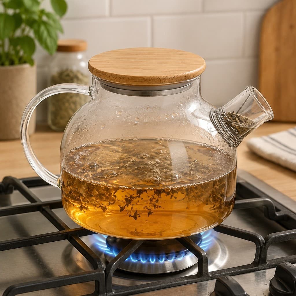 Chaleira De Vidro com tampa de bambu Hermética C/ Infusor-1000 litros Chá- Inverno