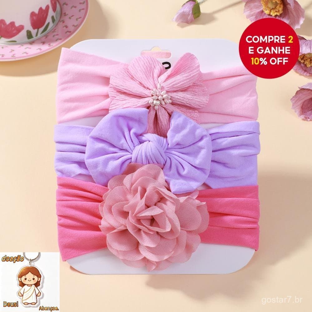 Faixa De Cabeça Floral Para Bebês , Conjunto De 3 Peças De Turbante Com Laço De Algodão Crianças , Acessórios Cabelo Men