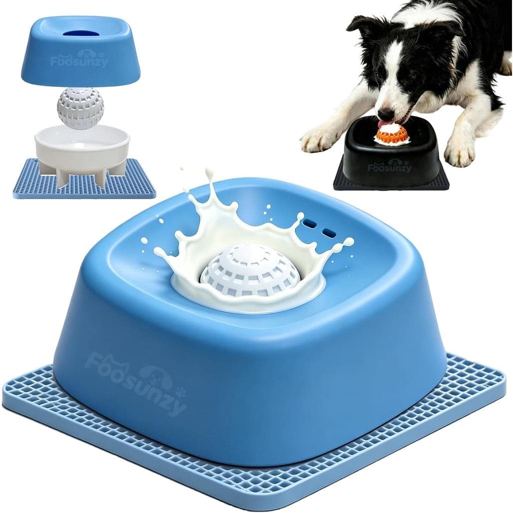 Comedouro Lento para Cães com Bola Rolante, Tigela Interativa para Lamber para Ração Úmida, Água e Petiscos, Brinquedo p