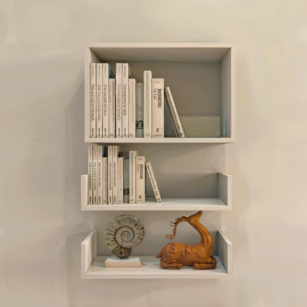 Kit 3 Prateleiras em MDF 1 Nicho Retangular + 2 Prateleiras U Para Sala e Quarto 50cm Branco