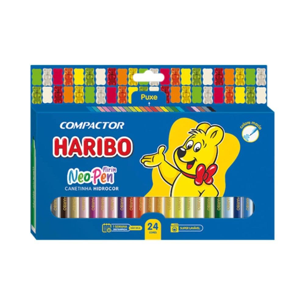 Canetinha Hidrográfica Neo-Pen Mirim Haribo com 24 Cores Compactor