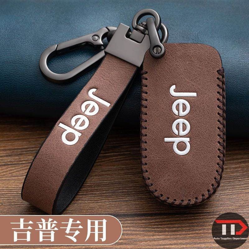 Capa de Chave de Carro Jeep em Couro Genuíno para Proteção Jeep Cherokee Renegade Compass Patriot Grand Commander 3014