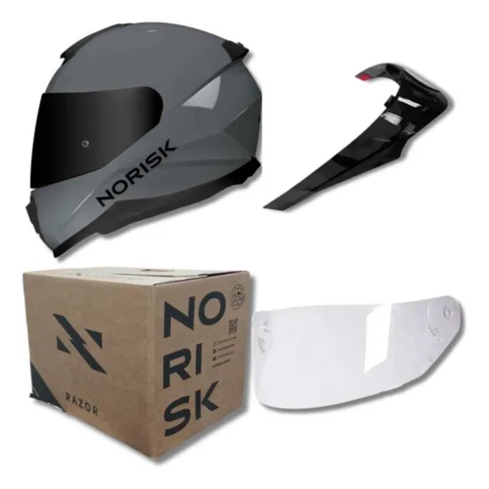Capacete Norisk Razor Monocolor Cinza Nardo Edition Com Viseira Fumê e Spoiler Fumê