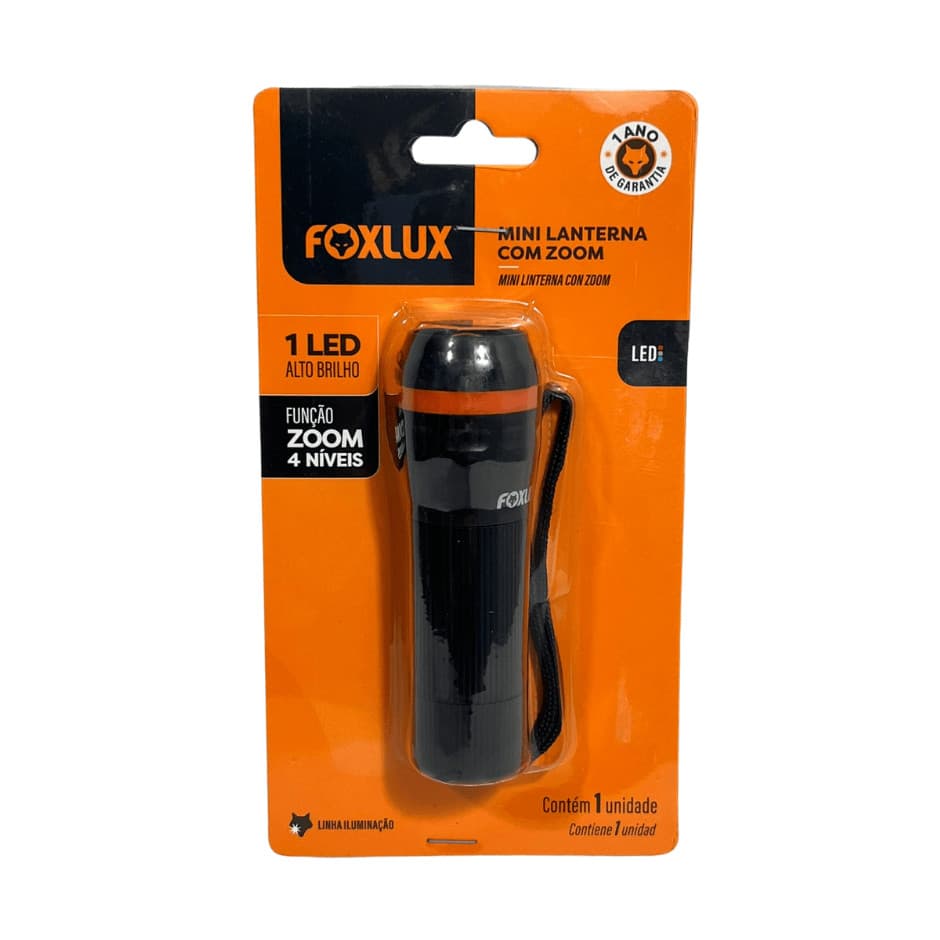 Lanterna 1 Led Foxlux Preta Mini ComZoon 4 Niveis Luz Branca