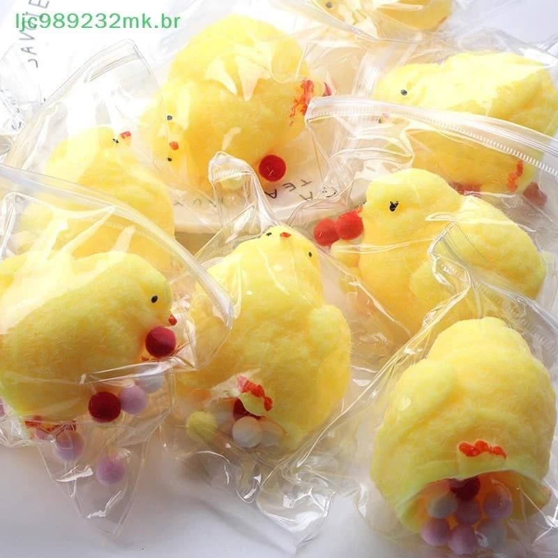 Taba Squishy Pintinho Amarelo Brinquedo TPR Pintinhos Alívio pronta entrega no Brasil 5CM