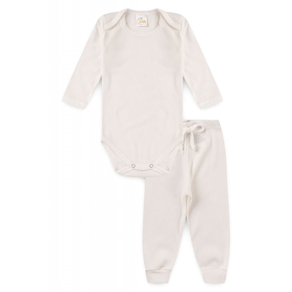 Conjunto Infantil Outono/Inverno Body Manga Longa e Calça Off-white