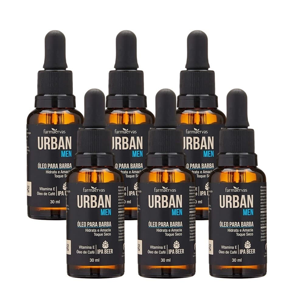 Kit 6 Óleo para Barba Hidratante Amaciar os Pelos Toque Seco IPA Beer 30ml Urban Men
