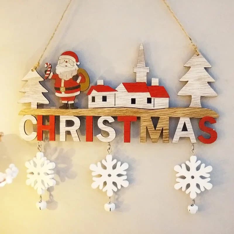 Pingentes de Natal de Madeira para Porta e Parede, Decoração de Natal, Enfeites para Pendurar na Árvore de Natal, Feliz