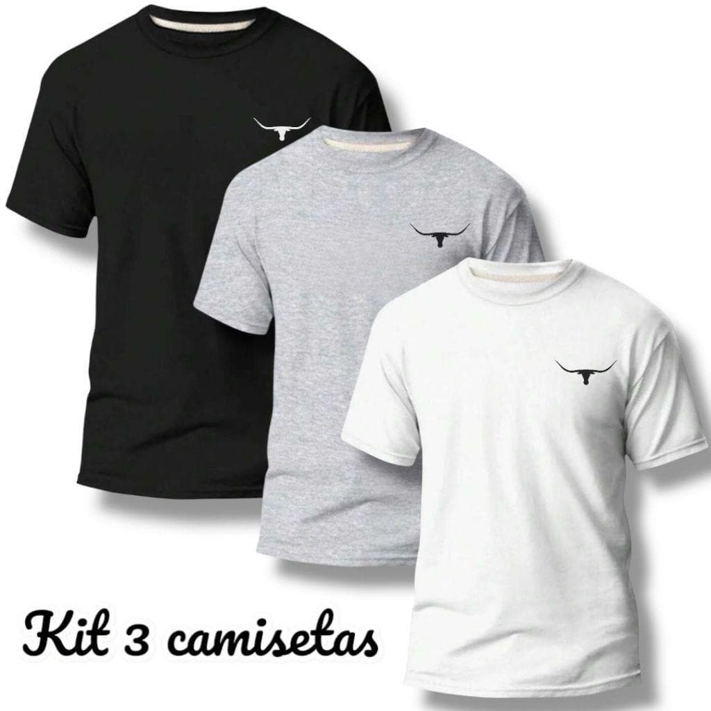 Kit com 3 camisetas de algodão masculina country