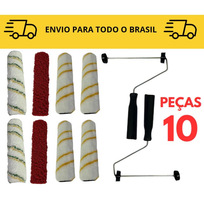 Kit Completo 8 Rolos de Pintura com suporte / Textura Rustica / Cabelo de Anjo / Antigota