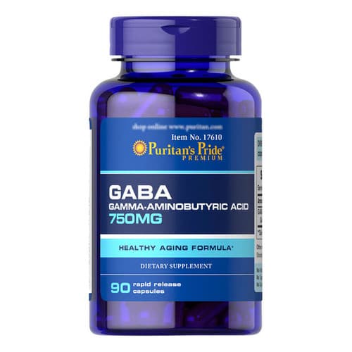 GABA 750mg Puritan's Pride 90 Cápsulas - Sono Relaxamento Hormônio Crescimento GH