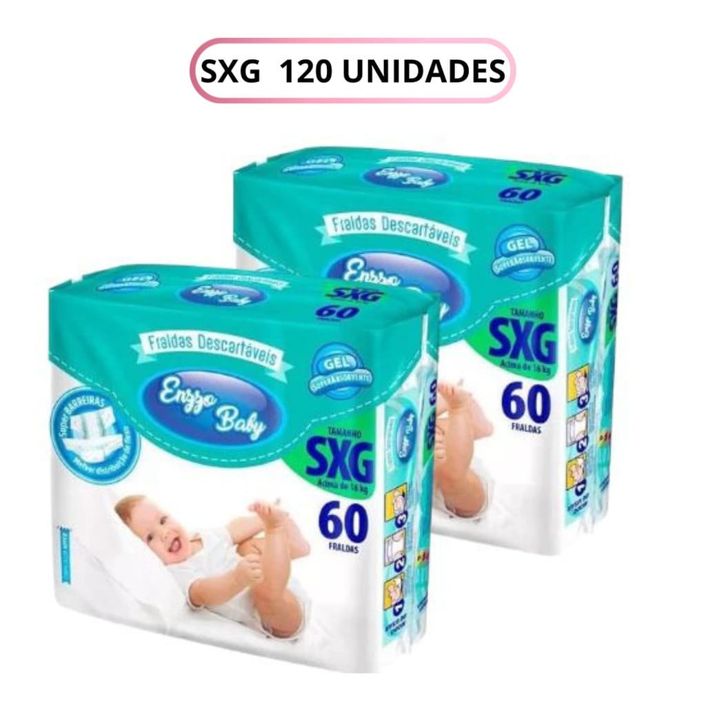 Kit 2 Pacotes Fralda Infantil Enzzo Baby SXG +16kg 60un cada - Total 120un