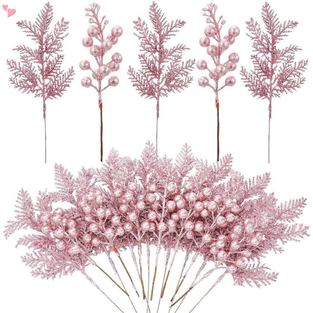 5 Pçs Decoração De Natal Glitter Bagas Buquê De Flores Artificiais Enfeites De Árvore Para Casa Ano Novo