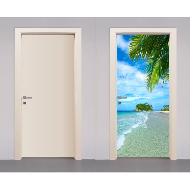 Adesivo Decorativo de Porta de Madeira Vidro Praia Ceu Mar Onda Natureza Oceano Residencial Quarto