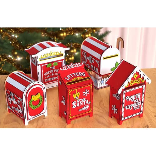 05 Caixas De Correio Decorativa Cartas Ao Noel Natal Mdf Cru Mdf Cru