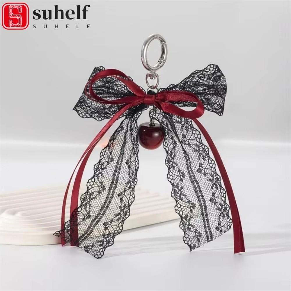 Chaveiro Com Laço De Renda SUHELF , Pingente De Fita Vermelha Oca , Cereja Para Decoração De Bolsa Estrela