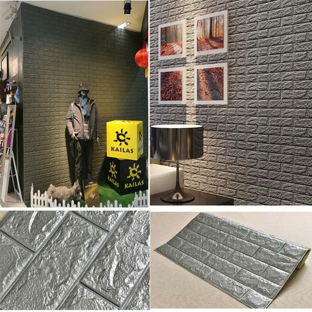 Papel Parede Tijolinho Painel 3d Tijolo Cinza Placa Auto Adesivo 77x70cm