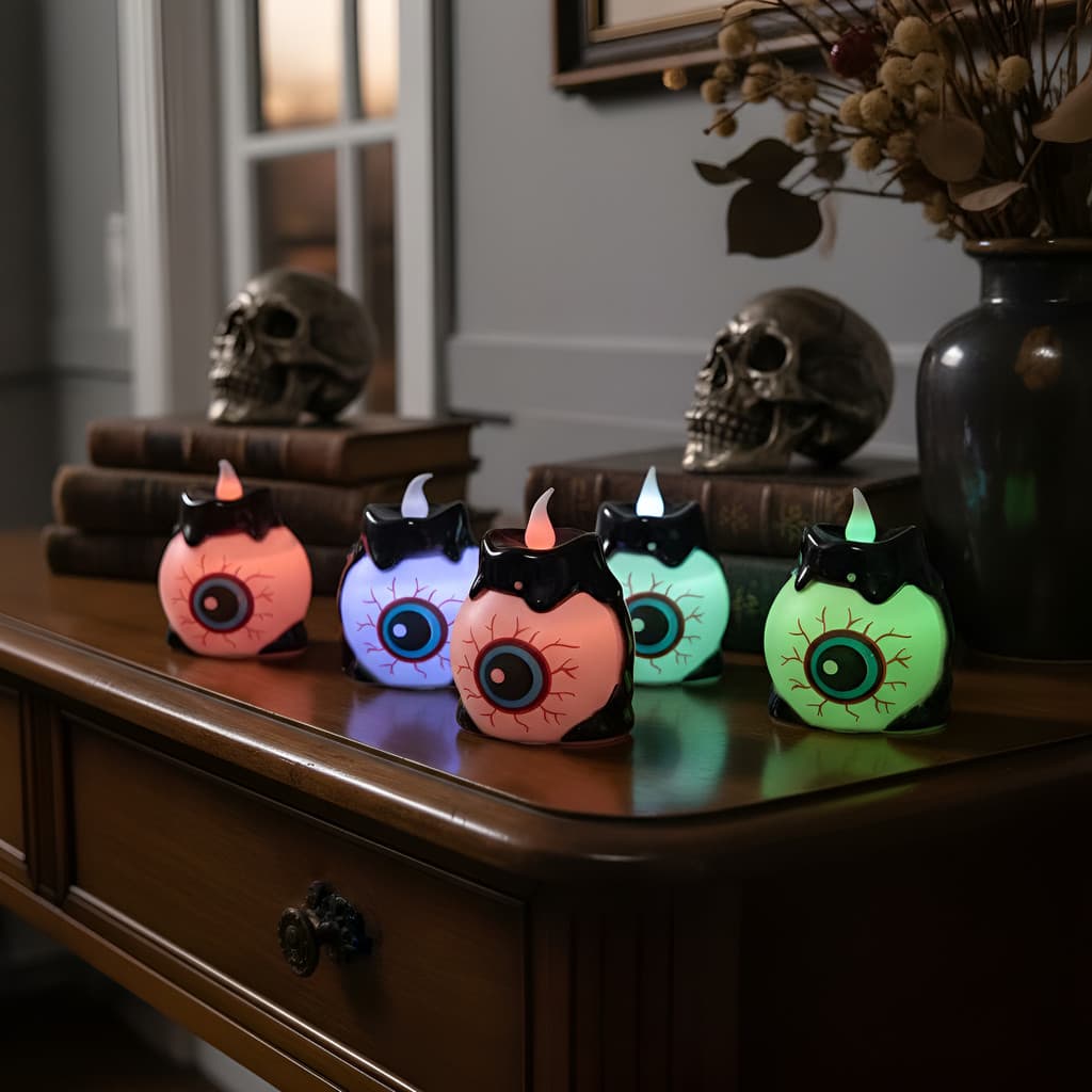 Kit 6 Velas Led Pisca Olho  Festa Decoração Mesa Halloween
