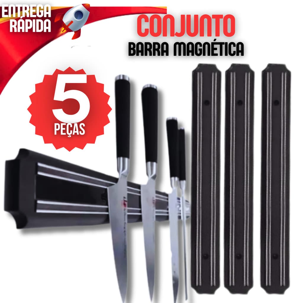 Kit 5 Suporte Barra Magnética Imã Para Suporte Para Facas e Ferramentas Churrasqueira Pia 33cm