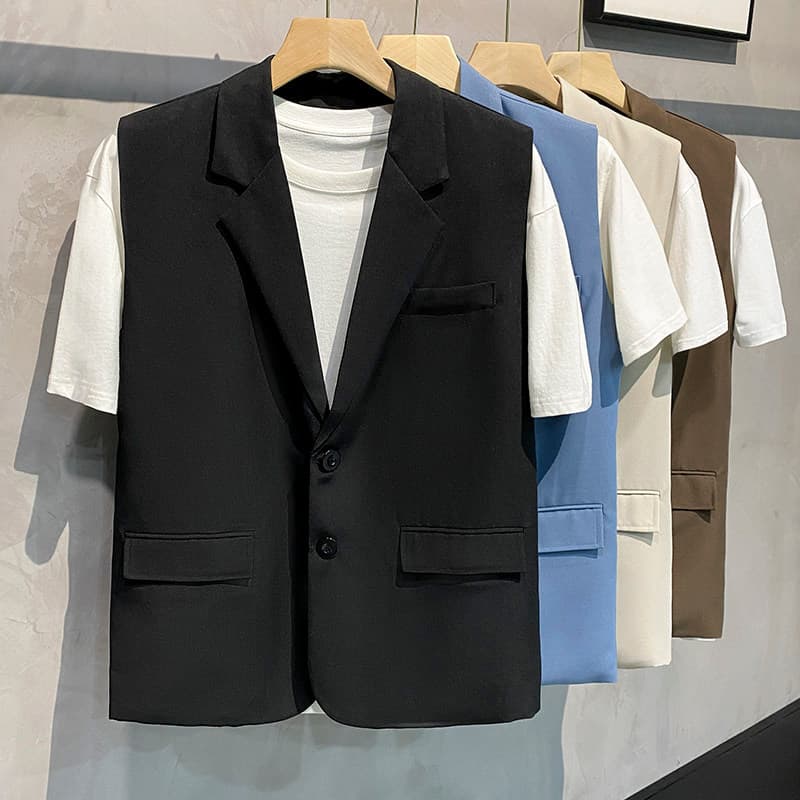 Colete masculino de verão terno colete Casual bonito versão coreana solto estilo Preppy de manga curta terno jaqueta na