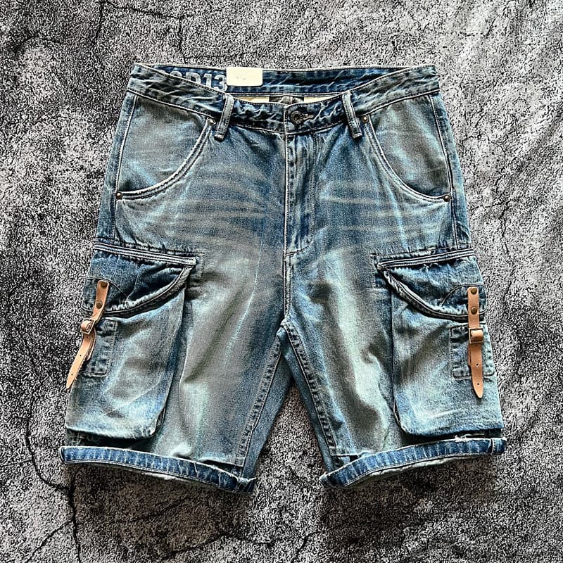 Macacão cara resistente, bolsos decorativos de couro, lavado, solto, jeans, calças cortadas, verão, Casual, jovens, calç